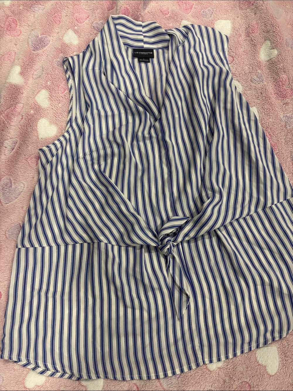 Ann Taylor Blue and White Striped Tie-Front Sleeveless Top
